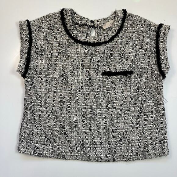 LOFT‎ Fringe Tweed Pocket Tee and Pencil Skirt XXSP Black White Cropped Shirt - Picture 4 of 13